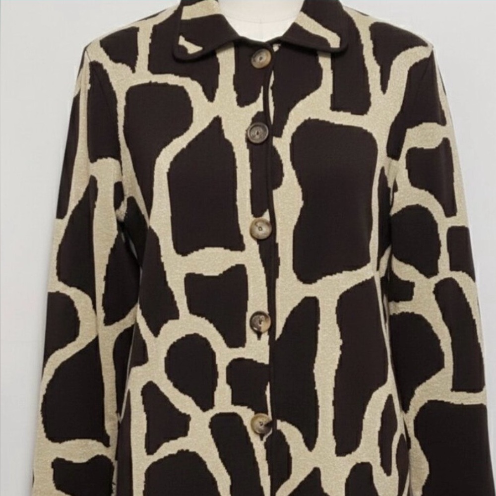NWT Chico's Vintage Metallic Giraffe Print Cardigan Sweater